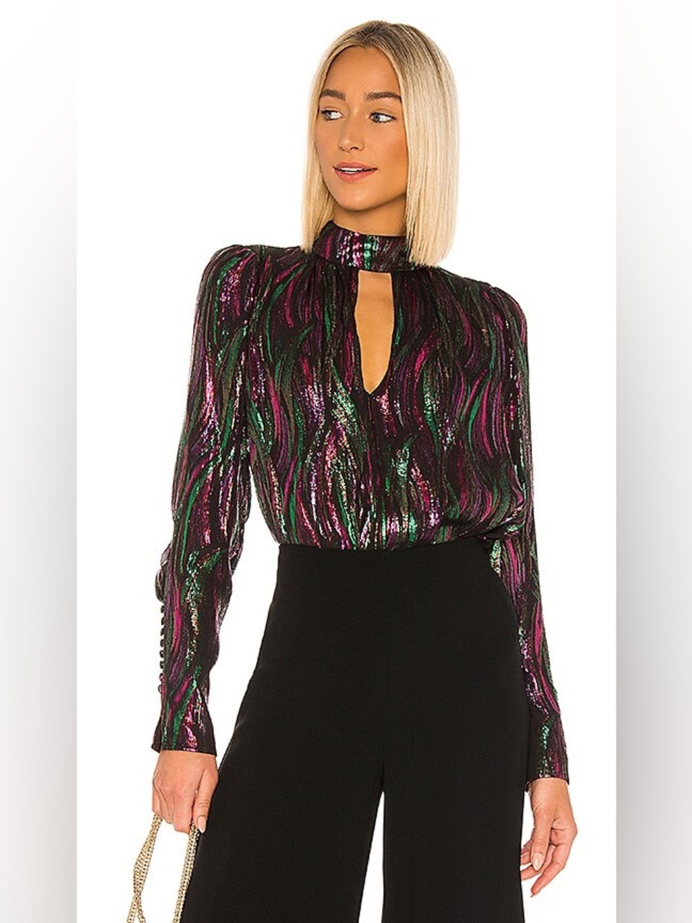 SALONI Tania long sleeve keyhole Blouse in Black Rainbow
